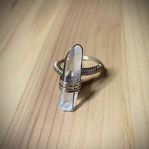 Crystal Quartz Brass Ring‎ Size 6.5 Handmade Wire Wrapped Statement Ring